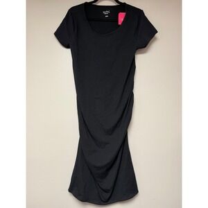 Isabel Maternity by Ingrid & Isabel Black Ruched‎ T Shirt Dress Size L